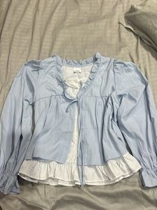 Light Blue Ruffled Puff Sleeve Top