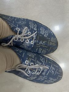 Blue Casual Sneakers with Text Print