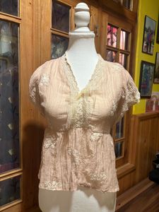 Thailand Embroidered V-Neck Peplum Top