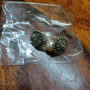 Oxidized German Silver Pearl Earrings