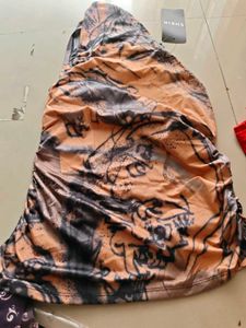 Ruched Graphic Print Mini Dress
