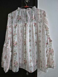 Floral Print Smocked Neck Blouse