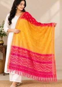 Vibrant Yellow & Pink dupatta