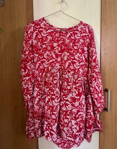 Red Floral Print Kurta