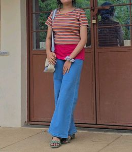 Multicolor Rainbow Striped Crop Top &amp; Free Gift