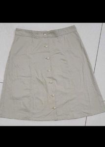 Cream Button-Front A-Line Skirt