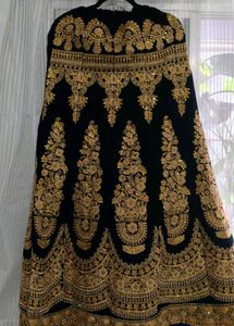 Dark Blue Embroidered Velvet Lehenga Set