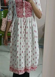 White Kurta with Pink Floral print