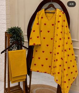 Heart Patterned Yellow Farshi Salwar Set