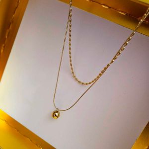 Double Layered Ball Anti Tarnish Gold Necklace