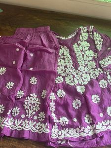 Purple Embroidered  lucknowi Kurta Set