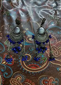 Boho Blue Beaded Jhumka Earrings