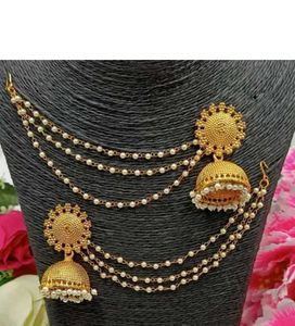 Jhumka Earrings with Hair Chain