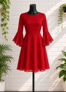 Chic Red Bell Sleeve Dress