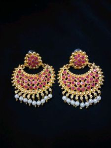 Beautiful Gold Plated Earrings with Red Stones