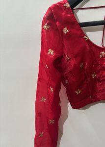 Red &amp; Gold Embroidered Blouse