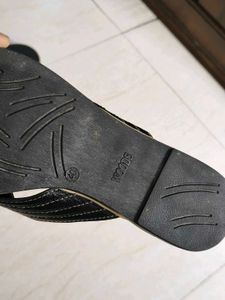 Woods Women Black Leather Flat Slip On