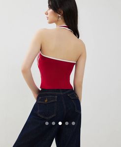 Red Halter Neck "98" Graphic Tank Top