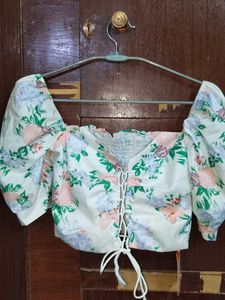 Urbanic New Floral Crop Lace-Up Top