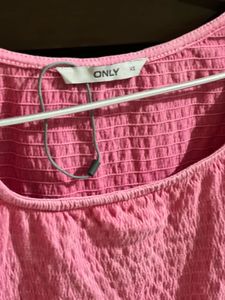 ONLY Women Pink Puff Sleeves Crop Top