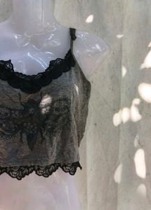 Gothic Moth Lace Trim Cami Top