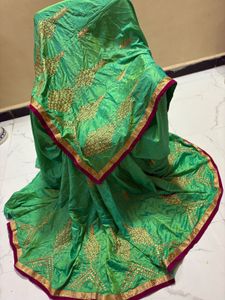 Vibrant Green Embroidered Silk Saree