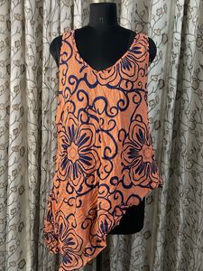 Orange Floral Print Sleeveless Top