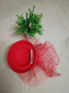 Combo Set Red Fascinator Hat &amp; LV Style Scarf