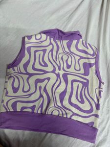 ZARA Purple &amp; Cream Abstract Print Sleeveless Top