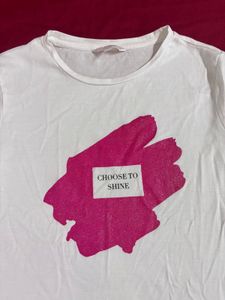 Mast &amp; Harbour White &amp; Pink Glitter T-Shirt