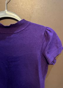 Purple Mock Neck Short Sleeve Top