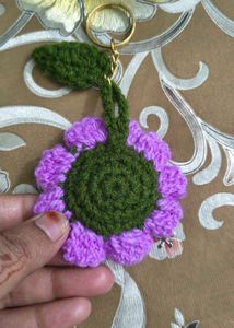 Crocheted Flower Smiley Face Keychain