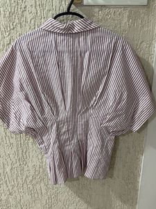 Striped Button-Down Peplum Blouse