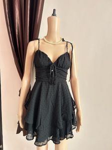 Black Swiss Dot Mini Dress