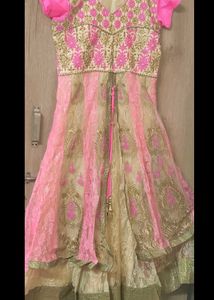 Pink & Cream Floral Net Anarkali