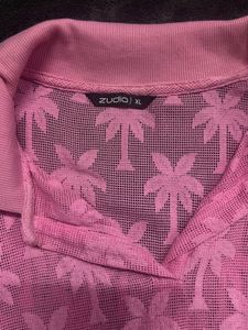 Pink Palm Tree Mesh Knit Polo Top