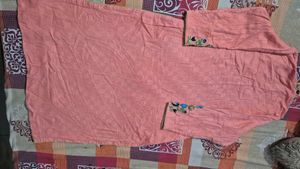Embroidered Peach Kurta