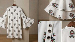 White Floral Print Bell Sleeve Kurta
