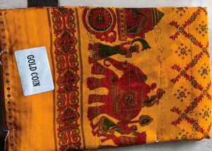 Vibrant Yellow Elephant Print Saree
