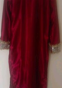 Embellished Red Kurta Set