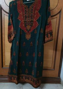 Green Kurta with Intricate Red Embroidery