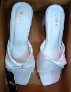 SHEIN White Twist Strap Block Heels
