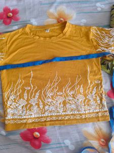 Mustard Yellow Cropped T-Shirt with Floral Pant