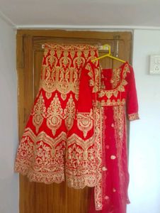 Red & Gold Embroidered Lehenga Choli Set