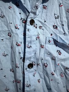 Light Blue Printed Button-Up Shirt