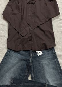 Brown Tie-Up Cotton Shirts M Size