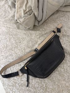 Chic Black Croc Embossed Waist Bag