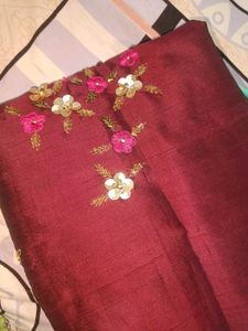 Wine Embroidered Kurta Set With Jhumkas