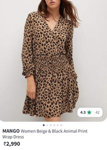 Beige &amp; Black Animal Print Wrap Dress