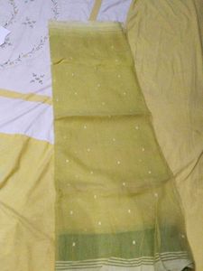 Elegant Yellow Saree with White Polka Dots